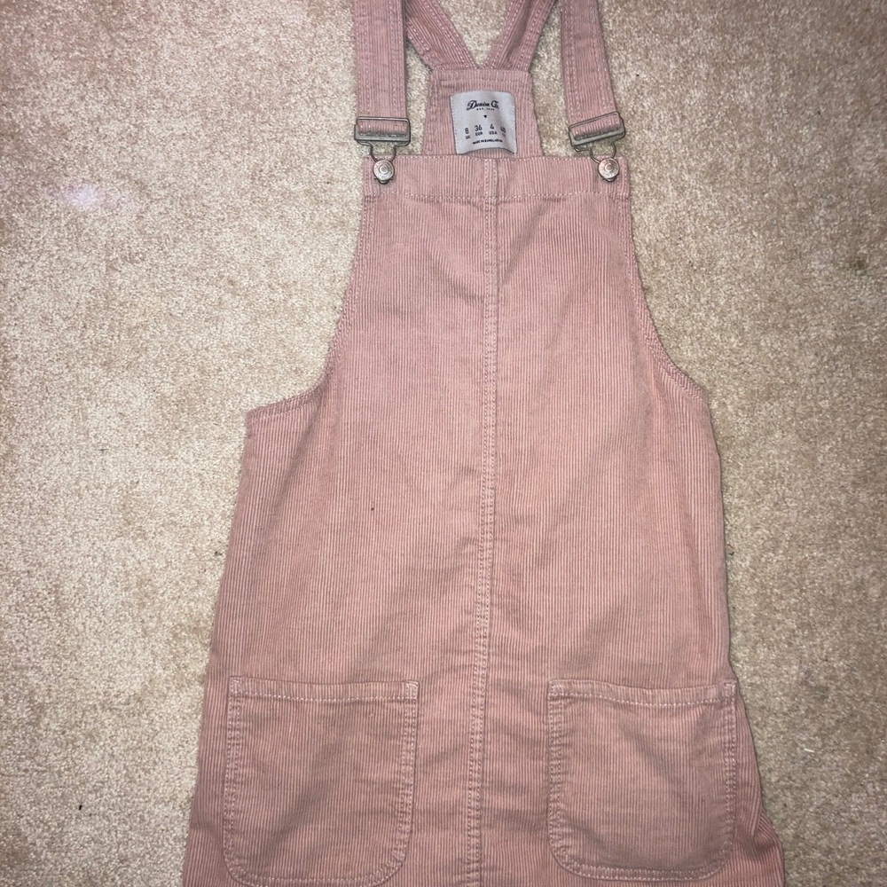 Light pink corduroy overall dress